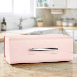 mDesign Metal Bread Box Bin with Hinged Lid - for Kitchen Countertop, Island and Pantry - Large Capacity Storage, Vintage-Inspired Design - Multi-Purpose Storage Container for Home - Light Pink