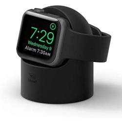 elago W2 Charger Stand Compatible with Apple Watch Series 6/SE/5/4/3/2/1 (44mm, 42mm, 40mm, 38mm), Durable Silicone, Compatible with Nightstand Mode (Black)