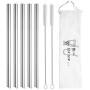 [Angled Tips] 5 Pcs 10'' Reusable Boba Straws & Smoothie Straws, 0.5'' Wide Stainless Steel Straws, Metal Straws for Bubble Tea / Tapioca Pearl, Milkshakes, Jumbo Drinks | 2 Cleaning Brushes & 1 Case