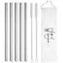 [Angled Tips] 5 Pcs 10'' Reusable Boba Straws & Smoothie Straws, 0.5'' Wide Stainless Steel Straws, Metal Straws for Bubble Tea / Tapioca Pearl, Milkshakes, Jumbo Drinks | 2 Cleaning Brushes & 1 Case
