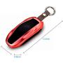 AziPro Tesla Model S Key Fob Cover, Alumium Hard Keyless Remote Flip Key Protection Case Cover Key Chain Men Women (Model S & Model 3，Red)