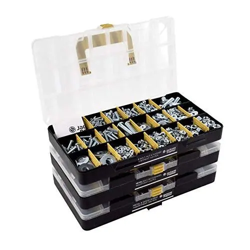 JACKSON PALMER 1,300 Piece Hardware Assortment Kit with Screws, Nuts, Bolts & Washers (3 Trays)