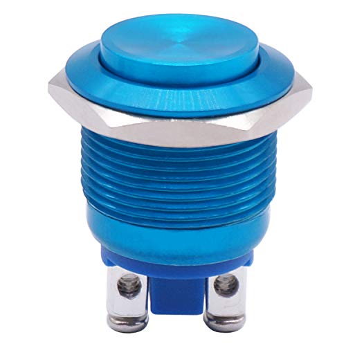 Twidec / 19mm Waterproof Blue Metal Shell Momentary Raised Top Push Button Switch 3A/12~250V SPST 1NO Start Button for car Modification Switch （Quality Assurance for 1 Years）M-19-BU-G