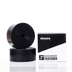 Strenco 2 Inch Adhesive Black Hook and Loop Tape - 5 Yards - Heavy Duty Strips - Sticky Back Fastener