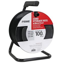 Prime CR003000 Portable Cord Reel with Metal Stand, Black, Holds 100-Ft of Cord