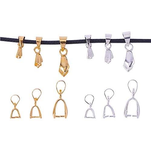 PandaHall Elite 120 Pieces Pinch Clip Bail Clasp Dangle Charm Bead Pendant Connector Findings 6 Styles for Jewelry Making Platinum and Golden