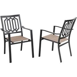 PHI VILLA Metal Patio Outdoor Dining Chairs Set of 2,Bistro Sling Mesh Deck Chairs for Garden Lawn Backyard Support 300LB, Brown…