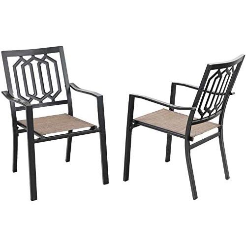 PHI VILLA Metal Patio Outdoor Dining Chairs Set of 2,Bistro Sling Mesh Deck Chairs for Garden Lawn Backyard Support 300LB, Brown…