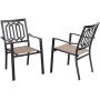 PHI VILLA Metal Patio Outdoor Dining Chairs Set of 2,Bistro Sling Mesh Deck Chairs for Garden Lawn Backyard Support 300LB, Brown…