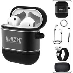 HALLEAST AirPods Case, 6 in 1 Air Pods Accessories Kits Protective Cover Skin Holder Silicone Metal for Apple Airpod 2 & 1, Not for Wireless Charging, Black