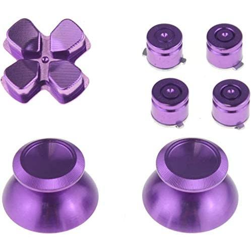 HALLWAYEE Repair Parts 7-in-1 Colorful Aluminum Metal Bullet Buttons ABXY Buttons + Thumbsticks and Chrome D-pad for Sony PS4 Controller (Purple)