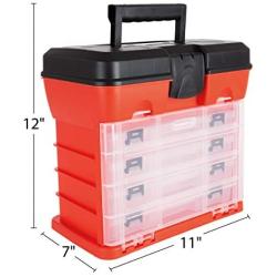 Storage and Toolbox- Durable Organizer Utility Box with 4 Compartments for Hardware, Fish Tackle, Beads, and More by Stalwart (Red) (75-3182A)