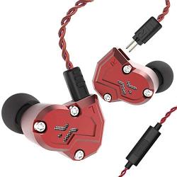 RevoNext QT3S in Ear Monitor, Noise Isolating Headphones Quad Driver in Ear Earbuds 2DD+2BA Metal Shell HiFi Bass Headphones with 0.78mm 2 Pins Detachable Cable(Red mic)