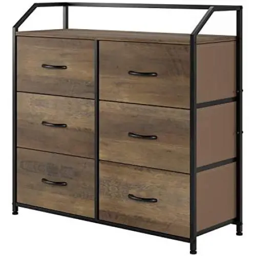 HOMECHO Fabric Dresser with 6 Drawers, Wide Chest of Drawers with Wood Top, Sturdy Metal Frame, Furniture Storage Tower for Bedroom, Closets, Hallway, Entryway, Rustic Brown HOMECHO Fabric Dresser with 6 Drawers, Wide Chest of Drawers with Wood Top, Sturdy Metal Frame, Furniture Storage Tower for Bedroom, Closets, Hallway, Entryway, Rustic Brown