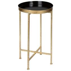 Kate and Laurel Celia Round Metal Foldable Tray Accent Table, Black with Gold Base