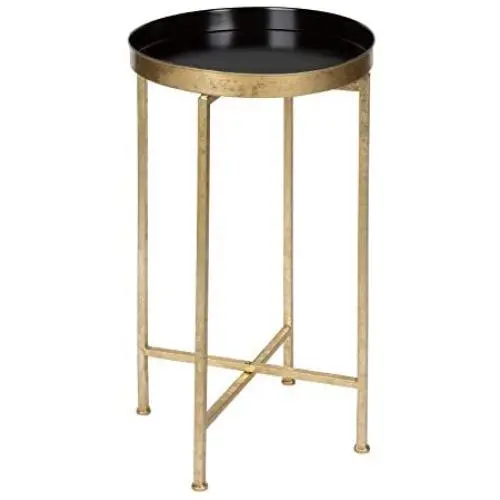 Kate and Laurel Celia Round Metal Foldable Tray Accent Table, Black with Gold Base Kate and Laurel Celia Round Metal Foldable Tray Accent Table, Black with Gold Base