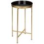 Kate and Laurel Celia Round Metal Foldable Tray Accent Table, Black with Gold Base