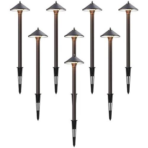 GOODSMANN 8 Pack Landscape Lighting Low Voltage Path Lights 10W Halogen 25 Lumens Floodlight Outdoor Lighting with Metal Stake and Connector 9920-9103-08