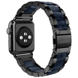 Wearlizer Black Compatible with Apple Watch Band 38mm 40mm for iWatch SE Mens Womens Replacement Stainless Steel Strap Dark Blue Resin Wristband Sleek Bracelet Metal Clasp Series 6 5 4 3 2 1 Sport