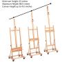 ShowMaven Multi-Function Studio Artist Easel, H-Frame Extra Large 360-Degree Spinner Wheel Rolling Adjustable Height, Red Beech Wood Studio Painting Stand