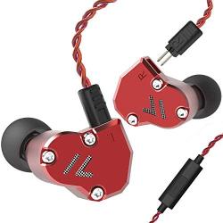 RevoNext QT2S in Ear Monitor Headphones, Triple Driver 2DD+1BA Balanced Armature with Dynamic Metal Shell Noise-Isolating Deep Bass Wired Earbuds with Detachable Cables(Red mic)