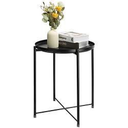 danpinera End Table, Side Table Metal Waterproof Small Coffee Table Sofa Side Table with Round Removable Tray for Living Room Bedroom Balcony and Office (Black)