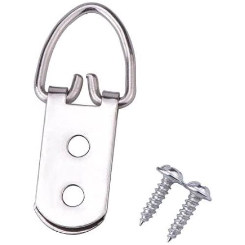 GLE2016 2 Holes Triangle D Rings Picture Frame Hangers Hooks w Screws Metal Silver Tone (Pack of 50)