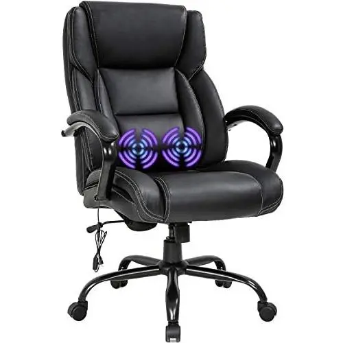 Big and Tall Office Chair 500lb Wide Seat Desk Chair with Lumbar Support Armrest Swivel Rolling High Back PU Leather Computer Chair Massage Adjustable Ergonomic Task Chair for Adults Women(Black) Big and Tall Office Chair 500lb Wide Seat Desk Chair with Lumbar Support Armrest Swivel Rolling High Back PU Leather Computer Chair Massage Adjustable Ergonomic Task Chair for Adults Women(Black)