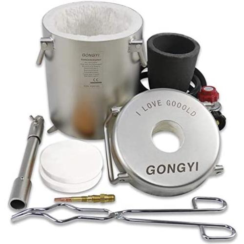 GONGYI Original 6KG Propane Gas Melting Furnace Kit Stainless Steel 304 Up to 2372°F/1300°C for Scrap Metal Recycle Smelting Gold Copper Aluminum Glass Jewelry Includes Crucible and Crucible Tongs