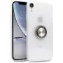 OiOMGin iPhone XR One Body 360 Metal Ring Holder Case, Hard Semilucent Translucent Matte Skin Back Soft Side, White Ring Embedded Naturally iPhone 11 6.1inch[Built-in Ring+Lens Hole Protection]-White