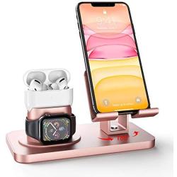 Imguardz 3 in 1 Charging Station Compatible with Apple Watch iPhone and Airpods, Charging Stand Dock for iWatch Series 5/4/3/2/1, AirPods Pro 2/1 and iPhone 11/12/pro/max//Xr/8/7 Plus/SE, Rose Gold