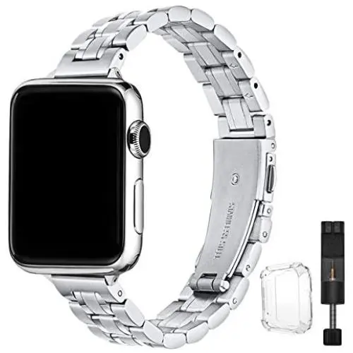 STIROLL Thin Replacement Band Compatible for Apple Watch 38mm 40mm 42mm 44mm, Stainless Steel Metal Wristband Women Men for iWatch SE Series 6/5/4/3/2/1 (Silver, 38mm/40mm) STIROLL Thin Replacement Band Compatible for Apple Watch 38mm 40mm 42mm 44mm, Stainless Steel Metal Wristband Women Men for iWatch SE Series 6/5/4/3/2/1 (Silver, 38mm/40mm)
