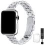 STIROLL Thin Replacement Band Compatible for Apple Watch 38mm 40mm 42mm 44mm, Stainless Steel Metal Wristband Women Men for iWatch SE Series 6/5/4/3/2/1 (Silver, 38mm/40mm)