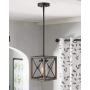 Zeyu 1-Light Farmhouse Pendant Light, Vintage Cage Hanging Light with Clear Glass Shade in Wood and Black Finish, 011-1 WF/BK