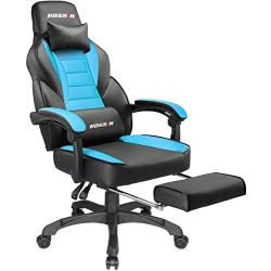 BOSSIN Racing Style Gaming Chair Office Computer Desk Chair with Footrest and Headrest, Ergonomic Design, Large Size High-Back E-Sports Chair, PU Leather Swivel Chair Sillas Gaming (Tiffany Blue)