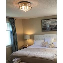 Kira Home Gemma 15'' Modern Chic 4-Light Flush Mount Crystal Chandelier + Round Metal Shade, Dimmable, Brushed Black Finish