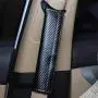 Clavel Autopartes 2pcs Car Seat Belts Covers Padding Carbon Fiber Leather Belt Shoulder Sleeve + 1pc Retractable Badge Reel with Metal Belt Clip (BM)