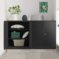 Steel Storage Cabinet with Doors, INVIE Lockable Metal Cabinet with 2 Adjustable Shelves Great for Garage, Kitchen Pantry, Office, Patio and Laundry Room(Black)