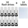 [Not 128GB ] Enfain 10 Pack Small Capacity 128 MB USB Flash Drive Bulk 128MB Thumb Drives in Black, with LED Indicator, 12 x Removable White Labels for Marking Contents Loaded