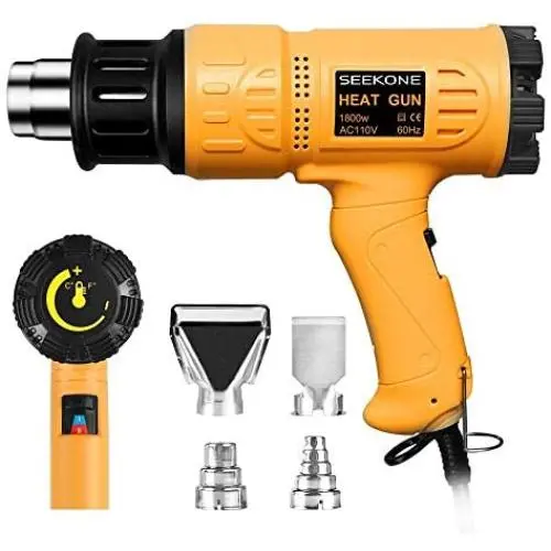 SEEKONE Heat Gun 1800W Heavy Duty Hot Air Gun Kit Variable Temperature Control with 2-Temp Settings 4 Nozzles 122℉~1202℉(50℃- 650℃)with Overload Protection for Crafts, Shrinking PVC, Stripping Paint SEEKONE Heat Gun 1800W Heavy Duty Hot Air Gun Kit Variable Temperature Control with 2-Temp Settings 4 Nozzles 122℉~1202℉(50℃- 650℃)with Overload Protection for Crafts, Shrinking PVC, Stripping Paint