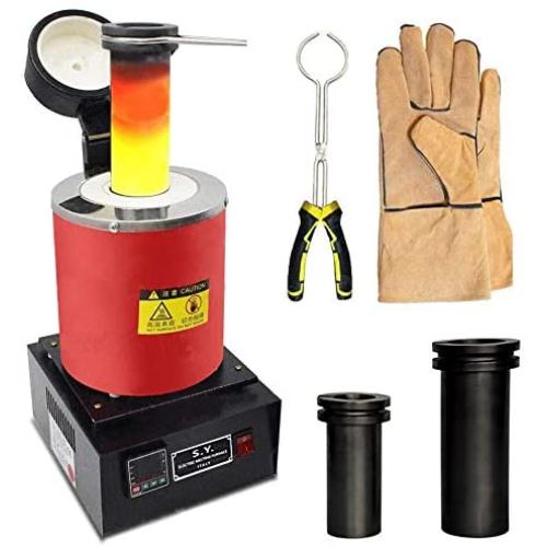 Gold Melting Furnace 1150℃ /2102 ℉ Electric Digital Melting Furnace Machine with Graphite Crucible.Gold, Silver, Copper and Aluminum Smelter Casting Refining Kiln Tools, 1400W (1KG+3KG)
