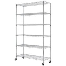 SafeRacks NSF 6-Tier Wire Shelving Rack with Wheels, Zinc, 18'' x 48'' x 72''