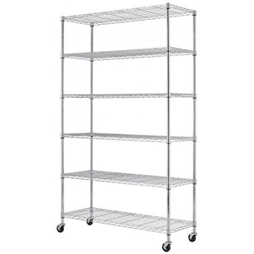 SafeRacks NSF 6-Tier Wire Shelving Rack with Wheels, Zinc, 18'' x 48'' x 72''