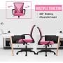 Office Chair Desk Chair Computer Chair with Lumbar Support Armrest Mid Back Rolling Swivel Task Adjustable Mesh Ergonomic Chair for Women Adults, Pink