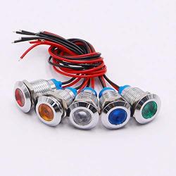 mxuteuk 5 Pcs 12V-24V 12mm 1/2'' LED Metal Indicator Light Waterproof Signal Lamp Red Yellow Blue Green White with Wire for Car Truck Boat M12-12P