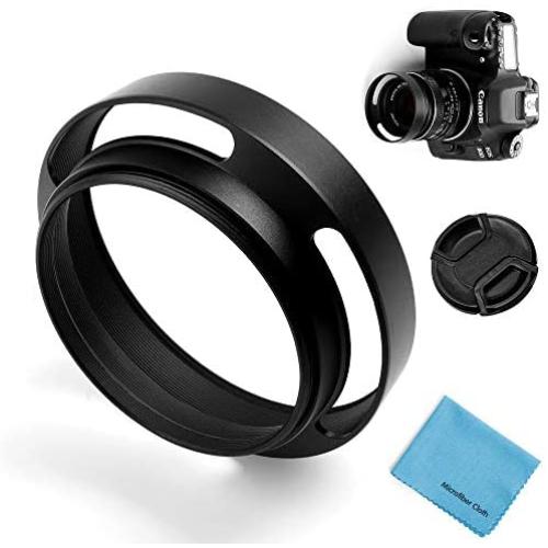 77mm Hollow Lens Hood Universal Metal Hollow Vented Tilted Curved Lens Hood Sunshade with Centre Pinch Lens Cap for Leica Canon Nikon Sony Pentax Olympus Fuji Camera + Microfiber Cleaning Cloth