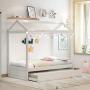 House Bed Daybed Twin Size Bed Frame with Trundle and Roof, Twin Trundle Daybed for Kids, No Box Spring Needed (White (Trundle House Daybed))