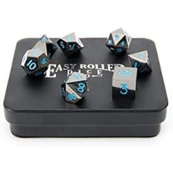 Powder Blue Gun Metal Polyhedral Dice Set | 7 Piece | Professional Edition | Free Display Case | Hand Checked Quality Control