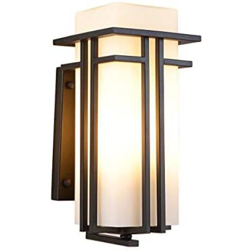 EERU Outdoor Wall Mounted Light, Waterproof Wall Lantern Exterior Light Fixture for Entryways Yards Garage Front Porch, Square Metal Frame with Frosted Glass, Black