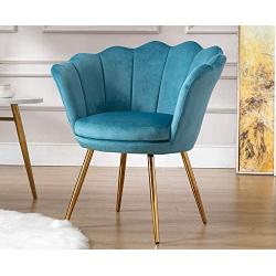 Chairus Living Room Chair, Mid Century Modern Retro Leisure Velvet Accent Chair with Golden Metal Legs, Vanity Chair for Bedroom Dresser, Upholstered Guest Chair, Light Blue